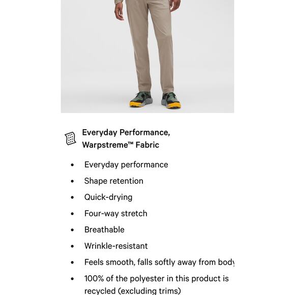 Lululemon ABC Classic Fit Warpstreme 5 Pocket Pants Men's size 34 tan - Picture 7 of 13